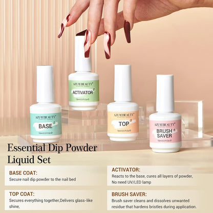 AZUREBEAUTY Dip Powder Liquid Set 15ml/0.5oz - 8 Pcs Base Top Coat Activator Kit No Lamp Needed