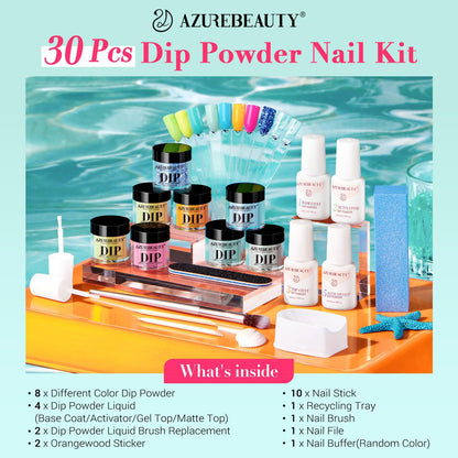 AZUREBEAUTY Dip Nails Starter Kit – 8 Colors, No Lamp, Long-Lasting Shine