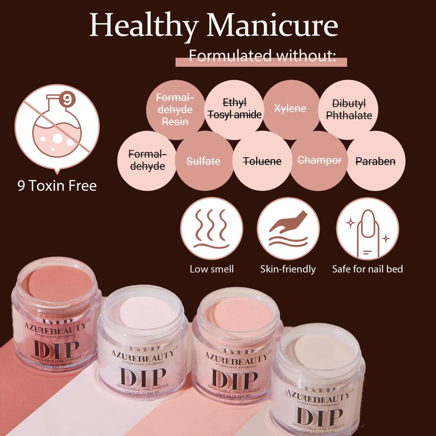 AZUREBEAUTY Dip Powder Nail Kit Starter – 4 Skin-Tone Nude Browns + Base/Top/Activator