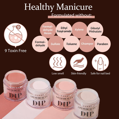 AZUREBEAUTY Dip Powder Nail Kit Starter – 4 Skin-Tone Nude Browns + Base/Top/Activator