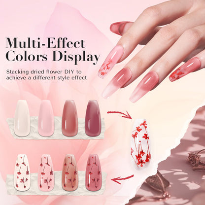 AZUREBEAUTY Dip Powder Nail Kit – 4 Jelly Colors + Dried Flowers, Starter Liquids & Recycling Tray