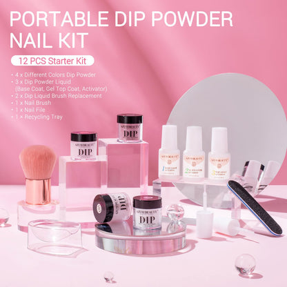 AZUREBEAUTY Dip Powder Nail Kit Starter — 4-Color Glitter & Nude Set with Base, Top & Activator
