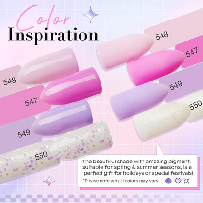 AZUREBEAUTY Dip Powder Nail Kit Starter – Pastel Lavender Pink Glitter (4 Colors), No Lamp Needed
