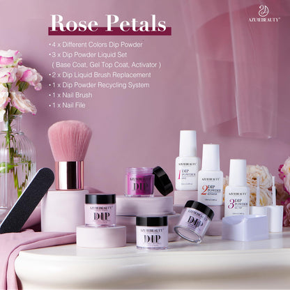 AZUREBEAUTY Dip Powder Nail Kit — 4-Color Set (Dark Purple, Lilac, Glitter) with Base, Top Coat & Activator