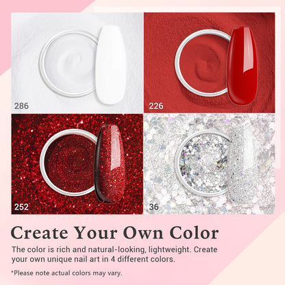 AZUREBEAUTY Dip Powder Nail Kit Berry Red Silver Glitter – 4-Color Dipping Powder Set, No Lamp Needed