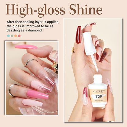 AZUREBEAUTY Dip Powder Liquid Set 15ml/0.5oz - 8 Pcs Base Top Coat Activator Kit No Lamp Needed