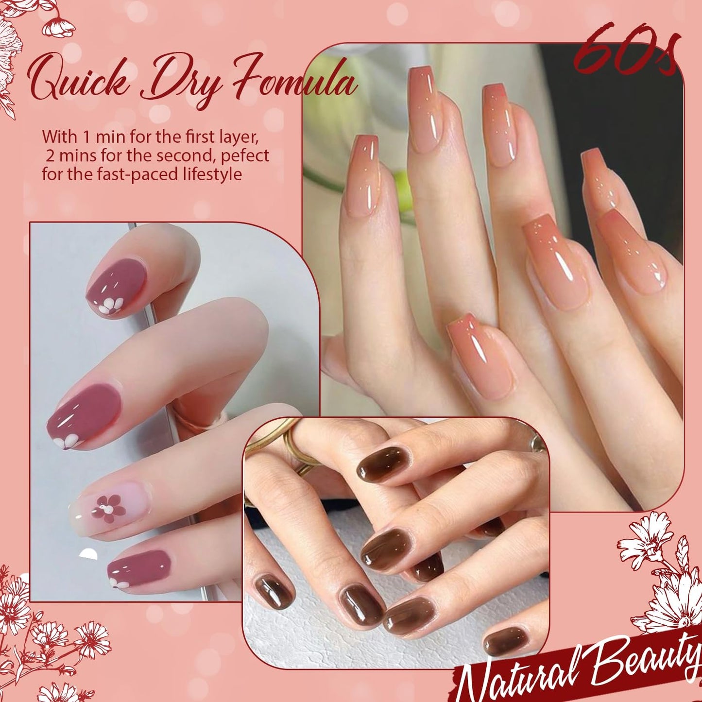 AZUREBEAUTY Jelly Nail Polish Set — 4 Colors + Top Coat & Remover | Quick Dry, Long-Lasting Gift Box