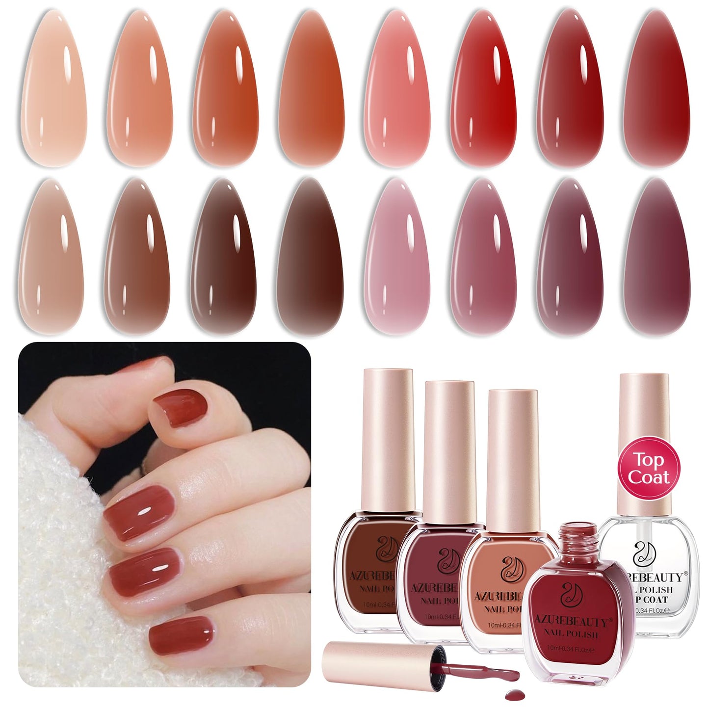 AZUREBEAUTY Jelly Nail Polish Set — 4 Colors + Top Coat & Remover | Quick Dry, Long-Lasting Gift Box