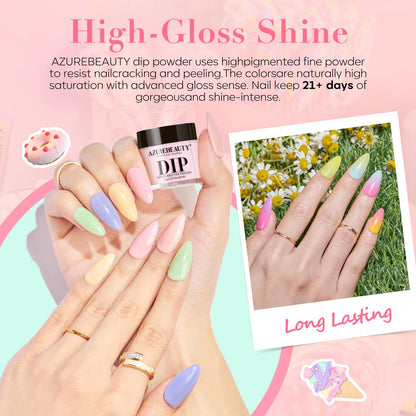 AZUREBEAUTY 30Pcs Dip Powder Kit Starter – 8 Summer Macarons Colors (Pink, Pastel Blue, Green Glitter) + Base/Activator/Matte Top Coat
