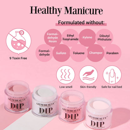 AZUREBEAUTY Dip Powder Nail Kit — 4-Color Set with Base, Activator & Top Coat