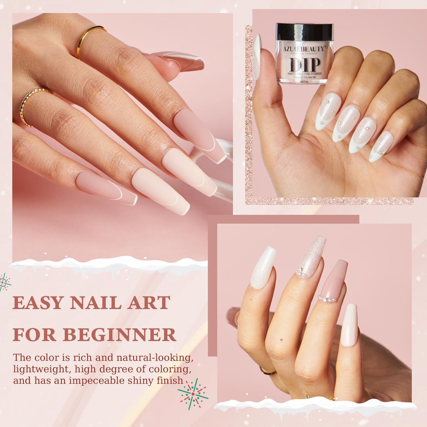 AZUREBEAUTY Dip Powder Nail Kit Starter – 4 Colors, No Lamp Needed, DIY at Home