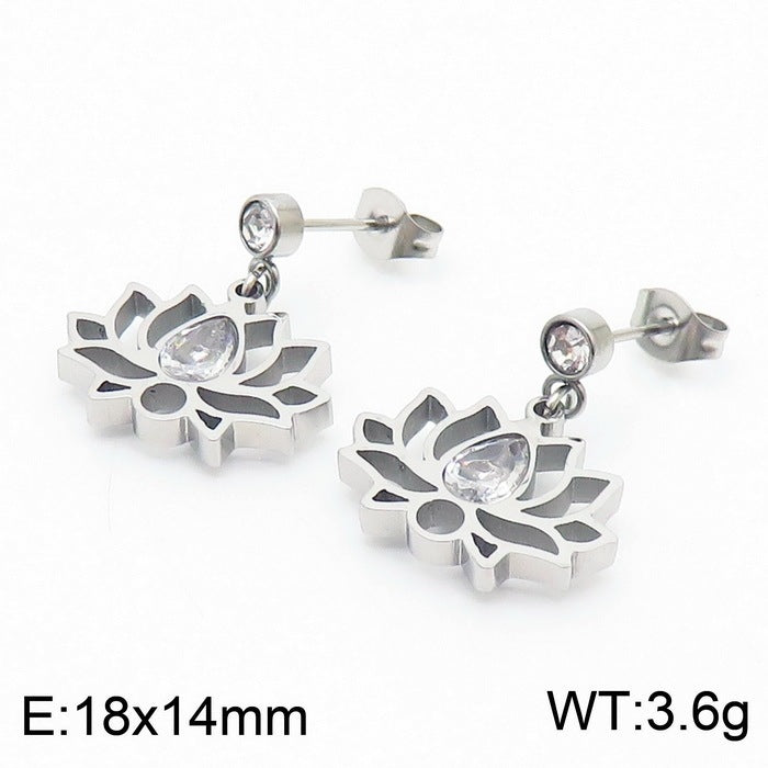 Minimalist Stainless Steel Zircon Lotus Jewellery Set