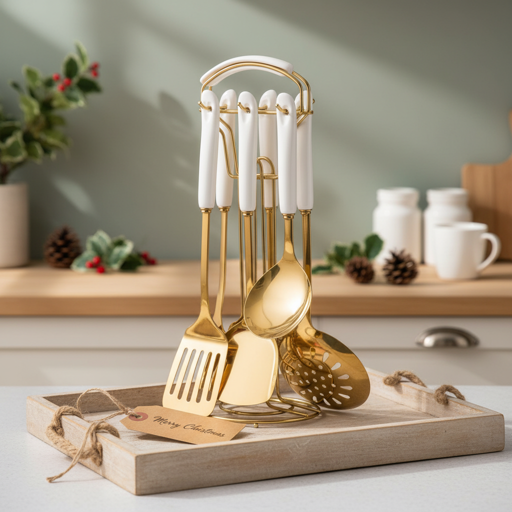 7-Piece Stainless Steel Spatula & Spoon Set with Heat-Resistant Ceramic Handles