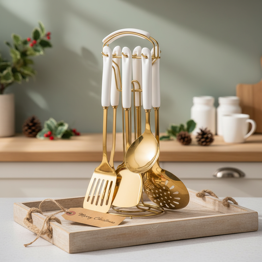 7-Piece Stainless Steel Spatula & Spoon Set with Heat-Resistant Ceramic Handles