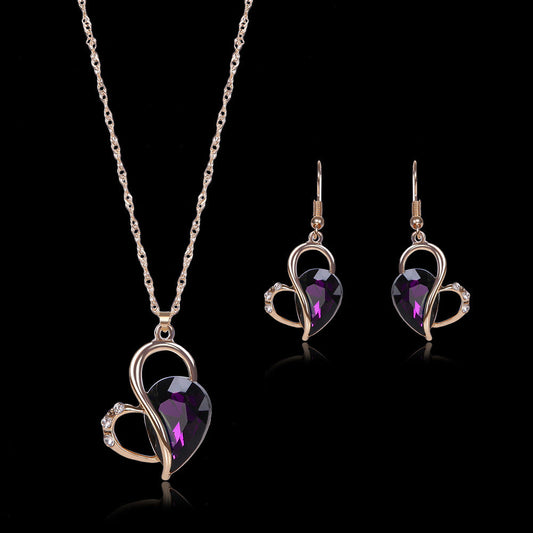 Elegant Heart Jewellery Necklace & Earrings, 2pc Set