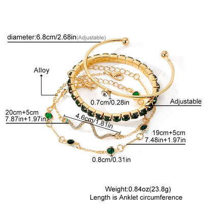 Green Diamond Stretch Bracelet Set – 4 Piece