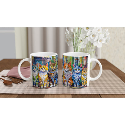 🐾 Cheeky Cats Ceramic Mug – 11oz White Coffee Cup for Cat Lovers 🐱☕
