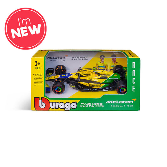 McLaren F1 Team MCL38 Senna Livery #4 F1 Monaco GP 2024 Oscar Piastri 1:43 Scale Bburago Diecast Model