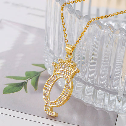 Gold Crown A-Z Pendant Necklace