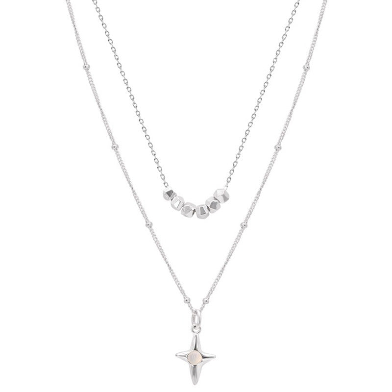 Double Layer Opal Cross Necklace