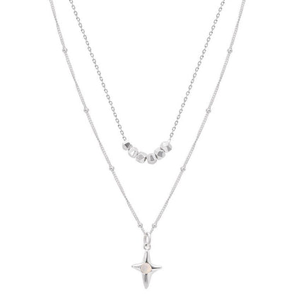 Double Layer Opal Cross Necklace