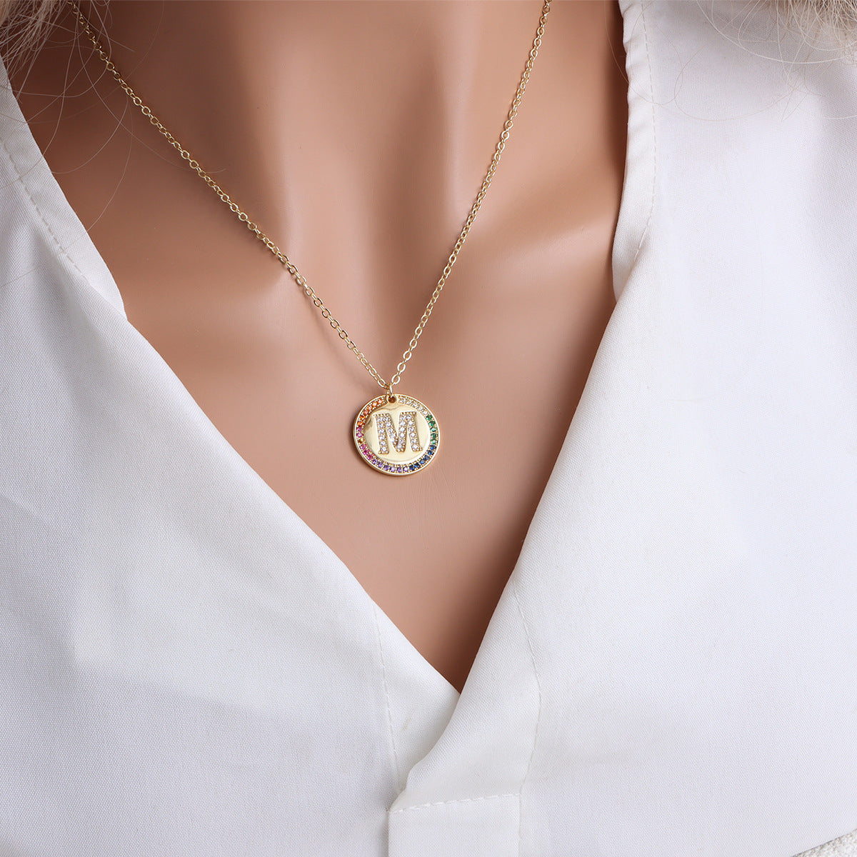 A-Z Round Necklace with Colourful Crystals