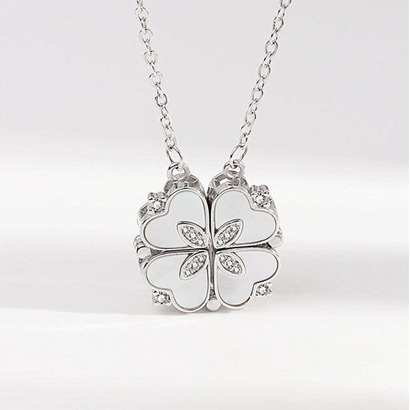 Net Red Clover Enamel Necklace