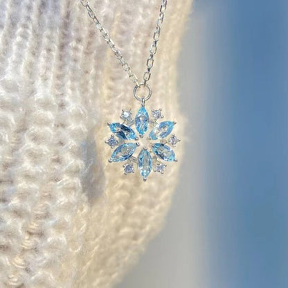 Rhinestone Sky Blue Snowflake Pendant Necklace