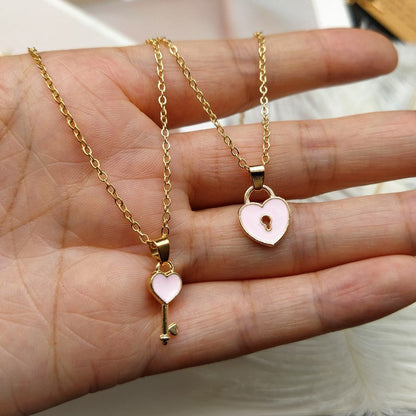 Lovers Key & Lock Necklace Set