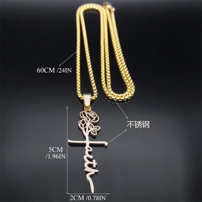 Cross Rose Necklace