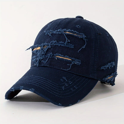 Lightweight Design Adjustable Baseball Cap with Embroidered Back Text, Distressed Multi-Layer Fabric Design –