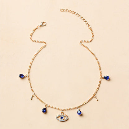 Gold Plated Blue Eye Crystal Necklace