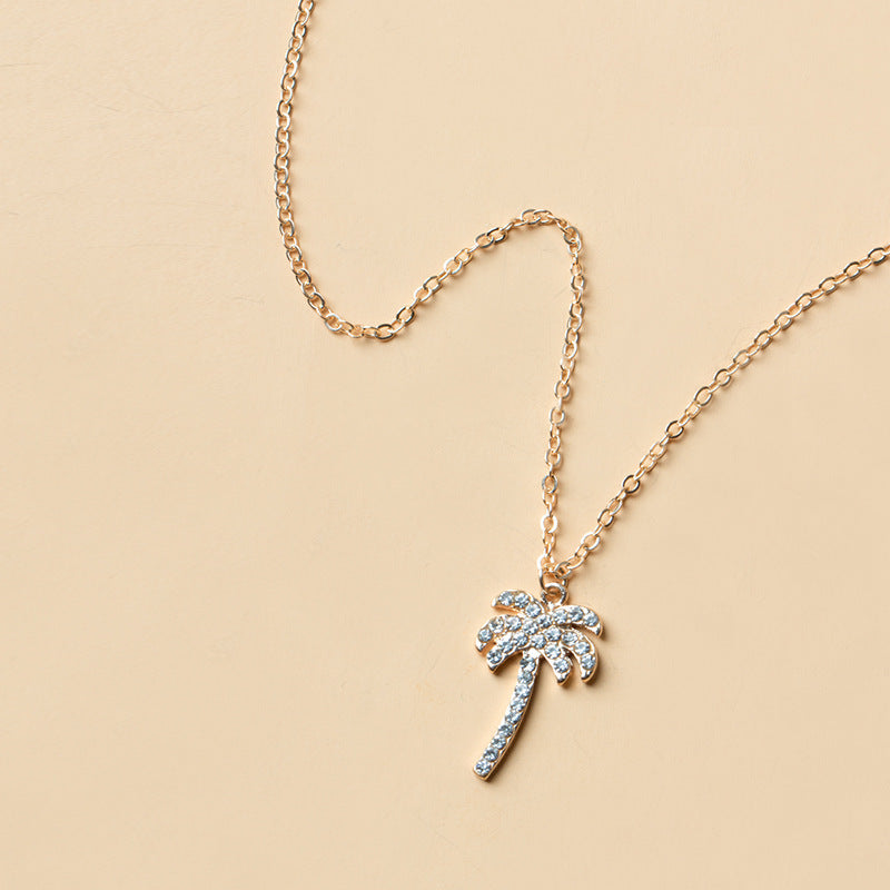 Rhinestone Gemstone Coconut Tree Pendant Necklace