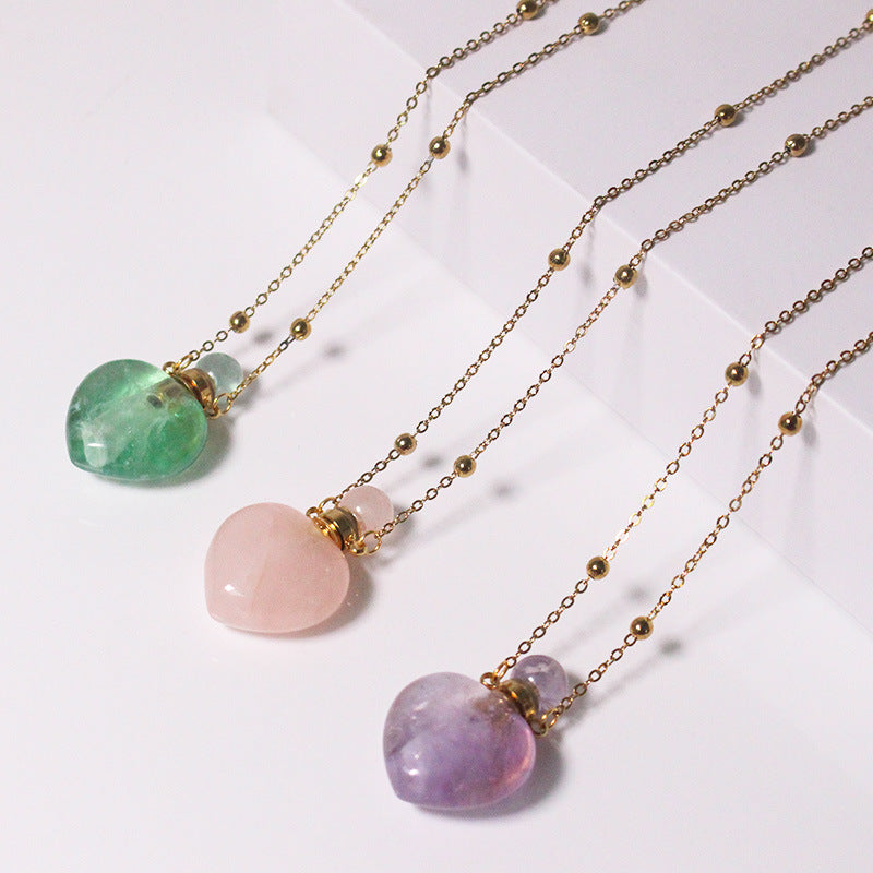 Natural Heart Crystal Perfume Bottle Necklace