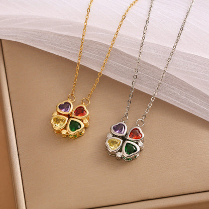 Four-Leaf Coloured Heart Clover Pendant Necklace
