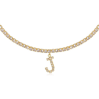 A-Z Letter Zircon Necklace, Silver & Gold