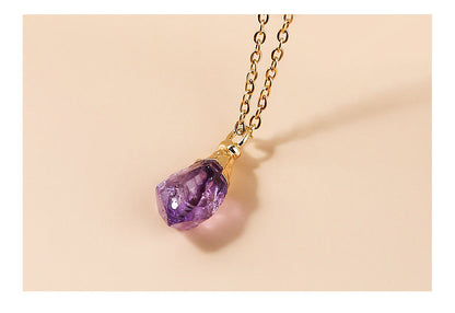 Amethyst Rough Stone Gold Plated Pendant Necklace