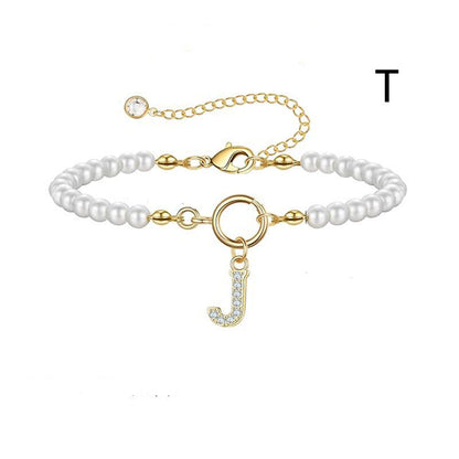 A-Z Letter Pendant Pearl Bracelet