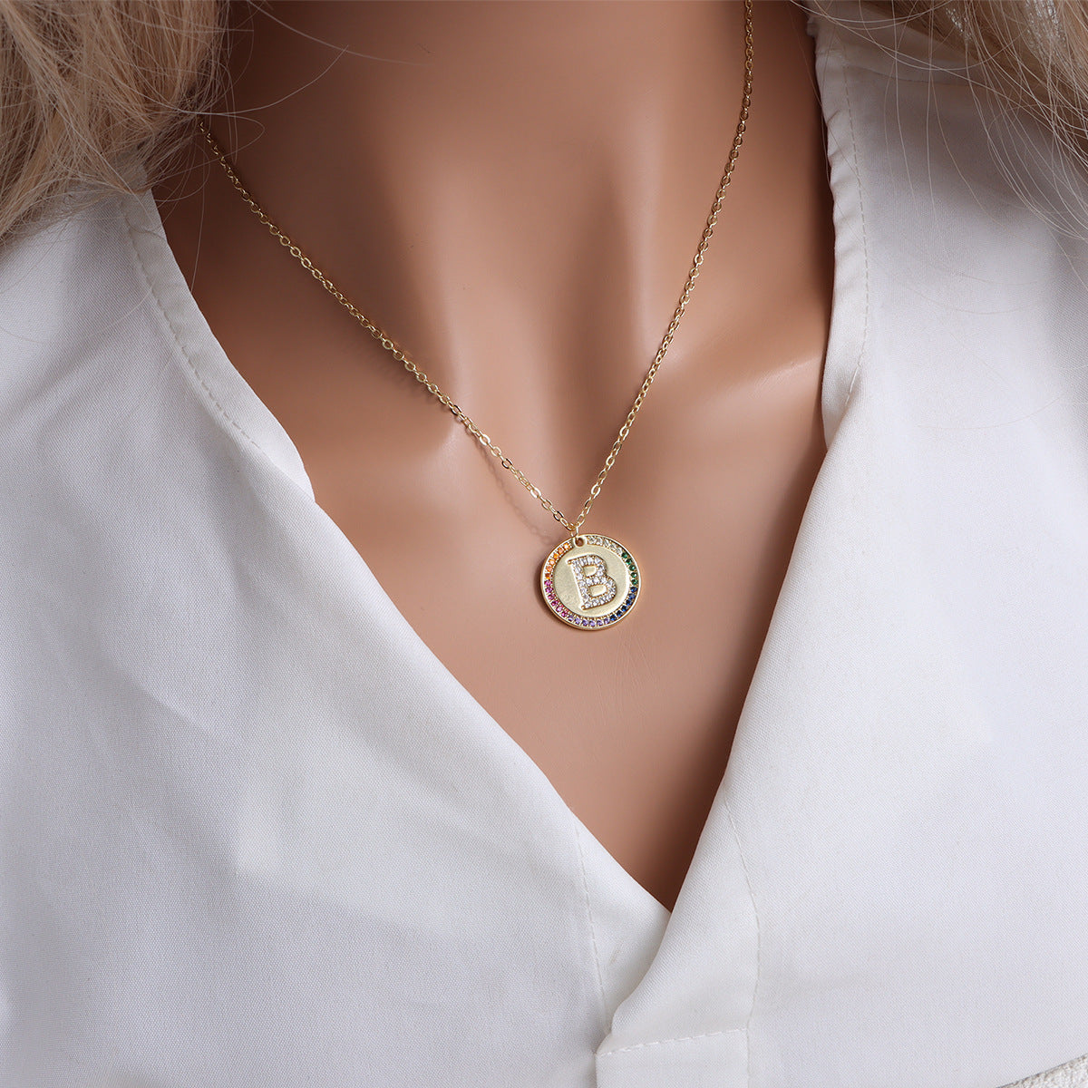 A-Z Round Necklace with Colourful Crystals