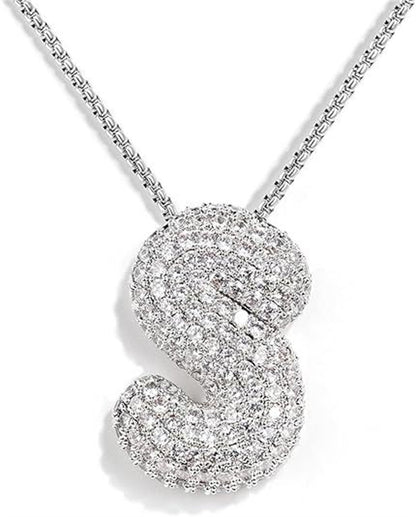A-Z Zircon Balloon English Letter Necklace, Gold & Silver