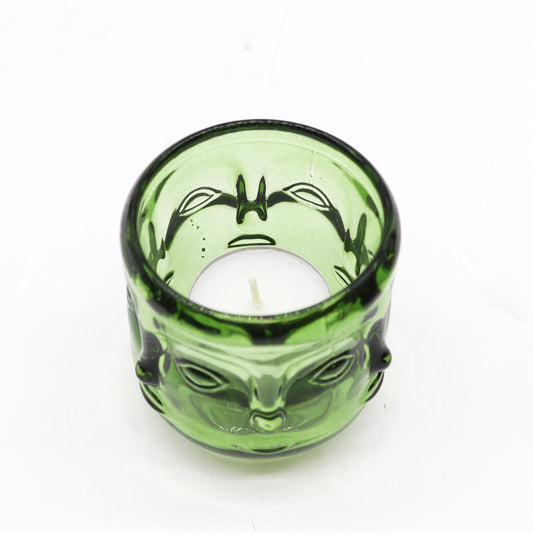 Buddha Faces Candle Jar - Garden Jade