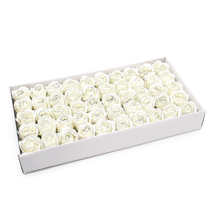 Craft Soap Flowers - Med Rose - Ivory With Black Rim
