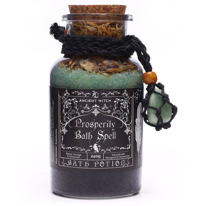 Ancient Witch Bath Spell Potion & Aventurine Crystal Amulet - Prosperity
