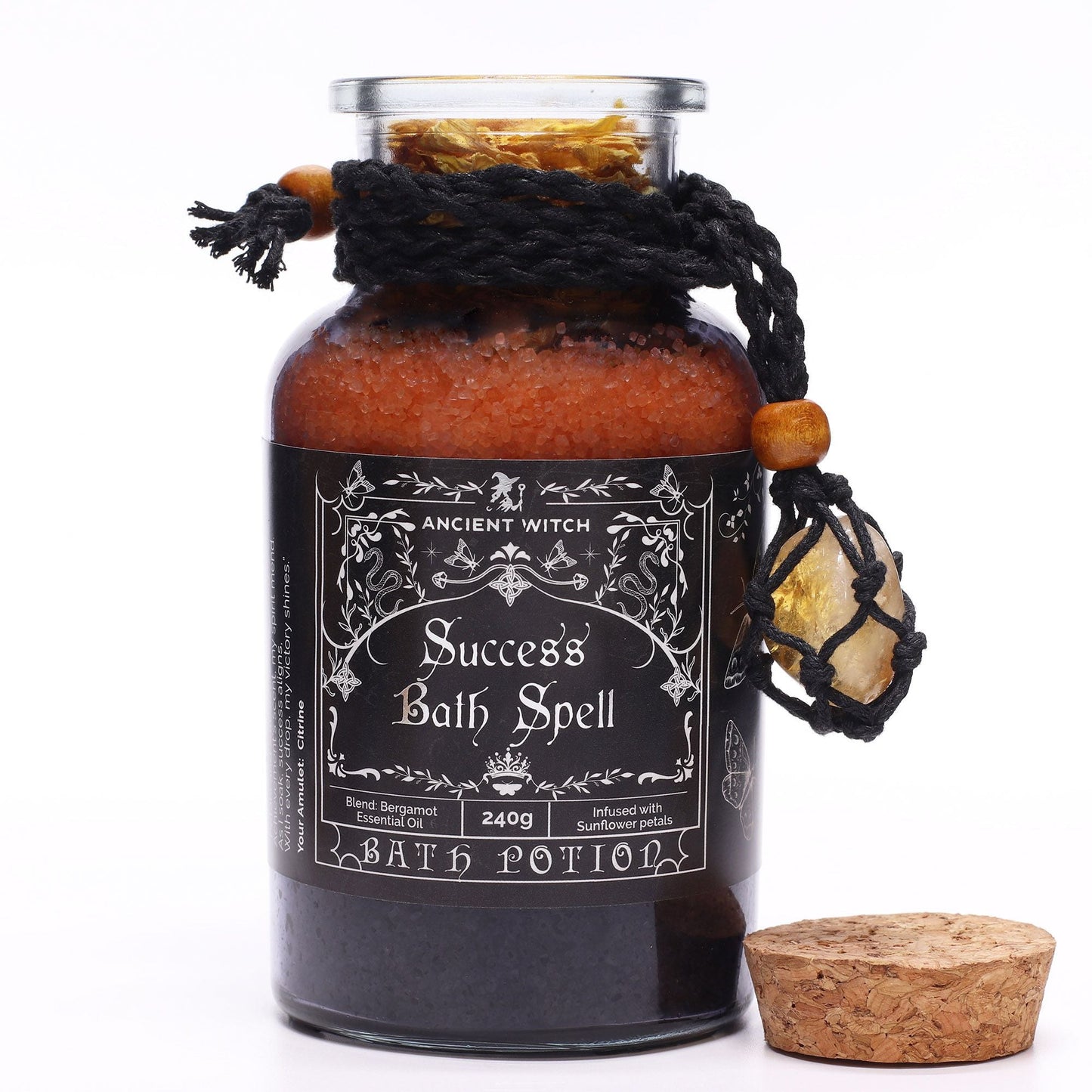 Ancient Witch Bath Spell Potion & Citrine Crystal Amulet - Success