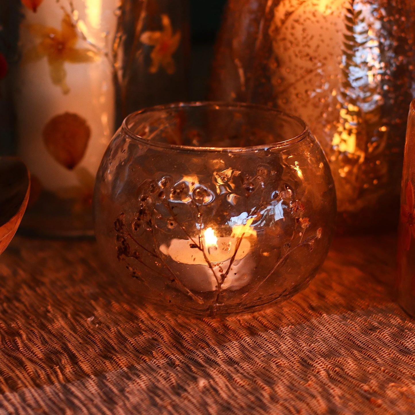 Natural Floral Glass - Bowl Candle Holder - Margarita - (8x10cm)