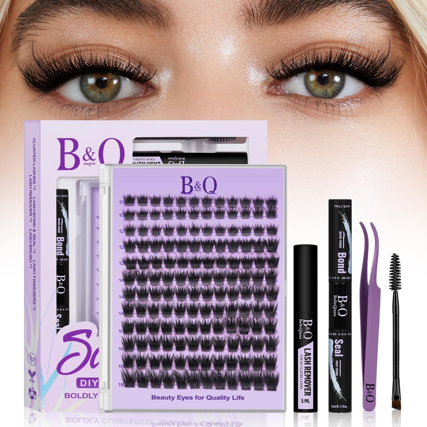 B&Qaugen Manga Lash Clusters Kit SalonSpike 03 – DIY Lash Extensions, 144pcs (10–18mm)