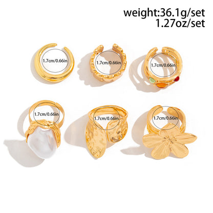 French Baroque Style Pearl Ring Set – 6pcs