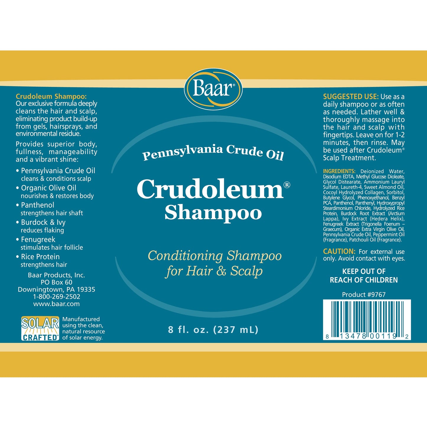 Baar Crudoleum Shampoo – 3-in-1 Pennsylvania Crude Oil, 8 oz