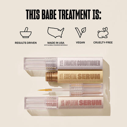 BABE ORIGINAL Triple Threat Mini Set – Lash Serum, Lash Conditioner, and Brow Amplifying Serum (1 mL each, 3-Pack)