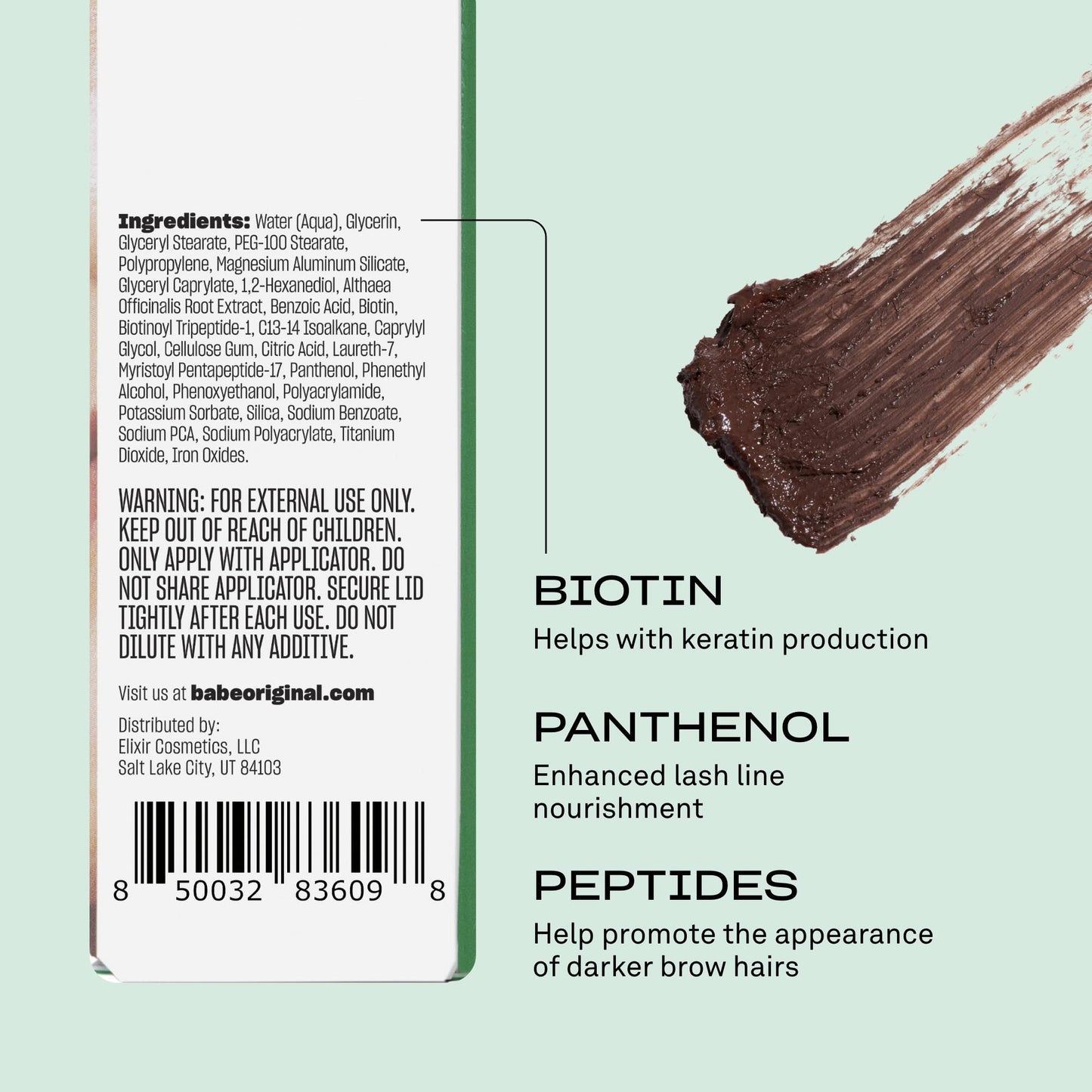 Babe Original Volumizing Eyebrow Filler - Tinted Brow Gel with Peptides & Biotin (Black)